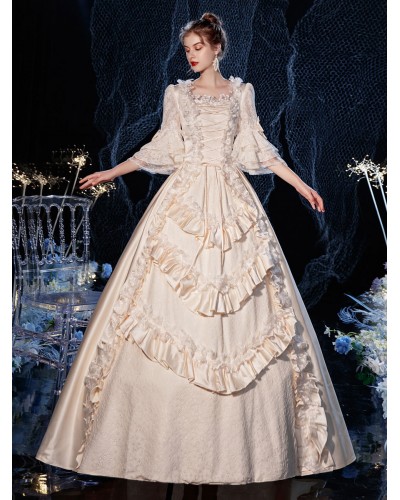 Women Rococo Victorian Retro Costume Dress Layered Ruffles Lace Cotton Cosplay Costume Carnival Euro-Style