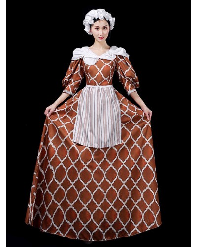 Mahogany Costumes Set Quilted Polyester Apron Dress Headwear Retro Euro-Style Holiday Ball