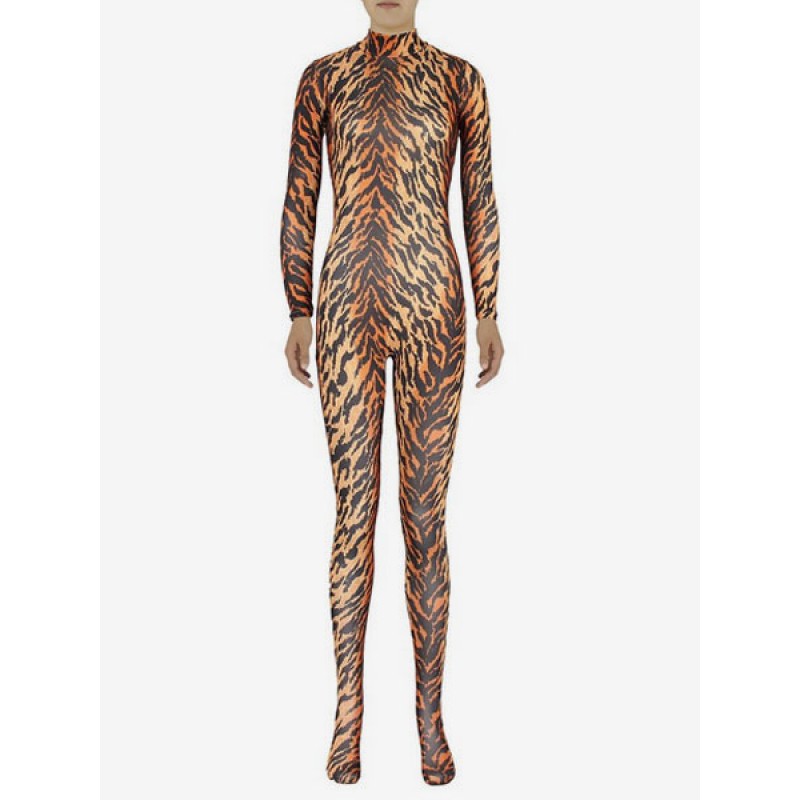 Women Tiger Print Morph Suit Adults Bodysuit Lycra Spandex Catsuit For