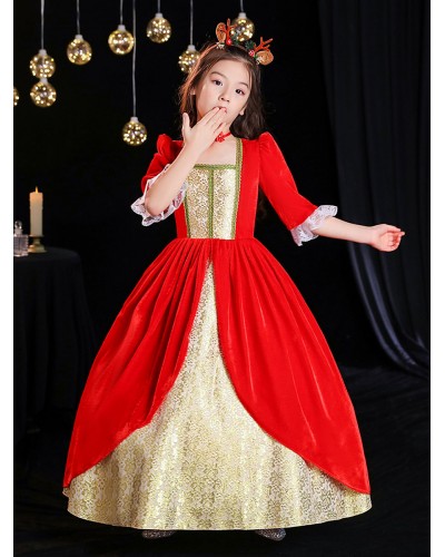 Polyester Fiber Tea Party Lace 3/4 Length Sleeves Polyester Dress Gothic Red Kids' Lolita Dresses