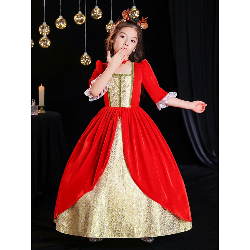 Polyester Fiber Tea Party Lace 3/4 Length Sleeves Polyester Dress Gothic Red Kids' Lolita Dresses