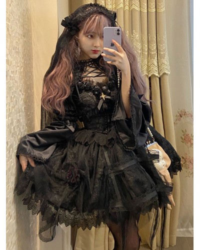 Gothic Lolita Dresses Lace Sleeveless Black Lolita Jumper Skirt