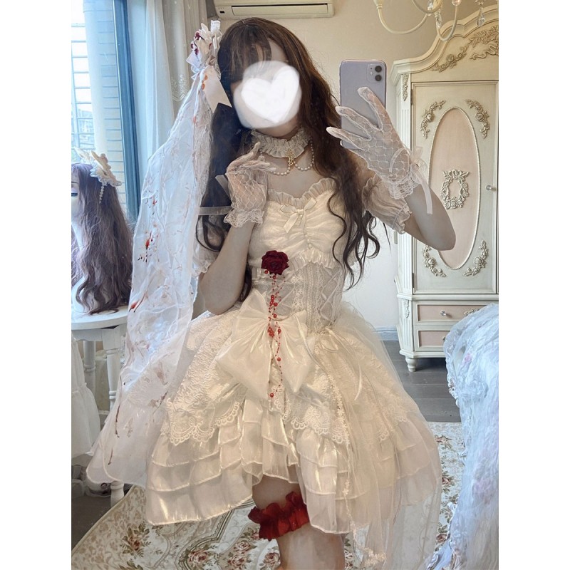 Gothic Lolita Dresses Rose Bows White Adjustable Elastic