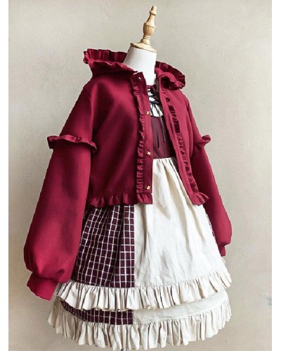 Lolita Coats Burgundy Ruffles Polyester Overcoat Coat Lolita Outwears Sweet Fall Winter