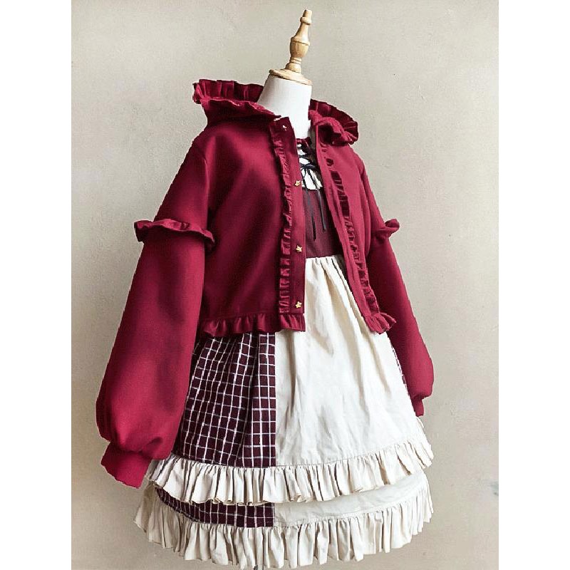 Lolita Coats Burgundy Ruffles Polyester Overcoat Coat Lolita Outwears Sweet Fall Winter