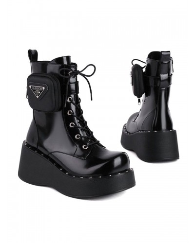 Lolita Boots PU Leather Round Toe Black Lolita Footwear