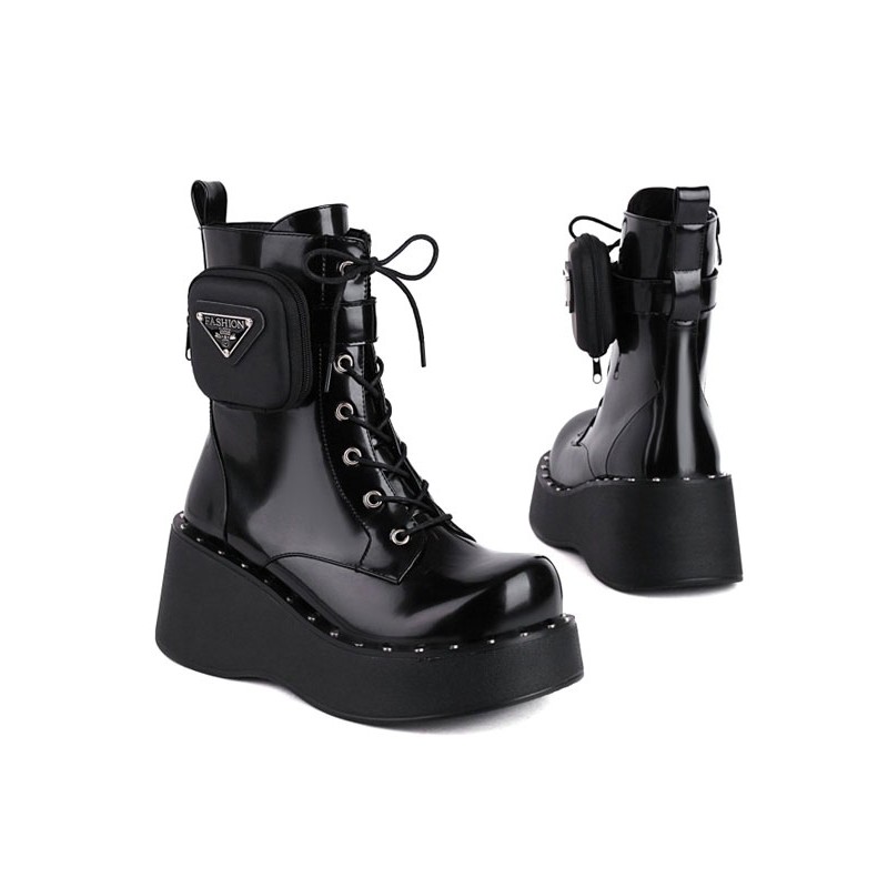 Lolita Boots PU Leather Round Toe Black Lolita Footwear