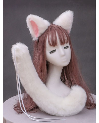 Sweet Lolita White Cats Ears Tail 2-Pieces Set Lolita Accessory Outfits Accessories Daily Casual