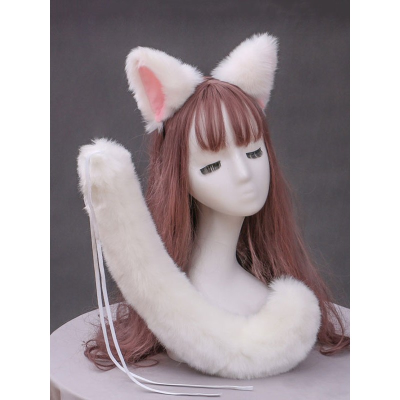 Sweet Lolita White Cats Ears Tail 2-Pieces Set Lolita Accessory Outfits Accessories Daily Casual