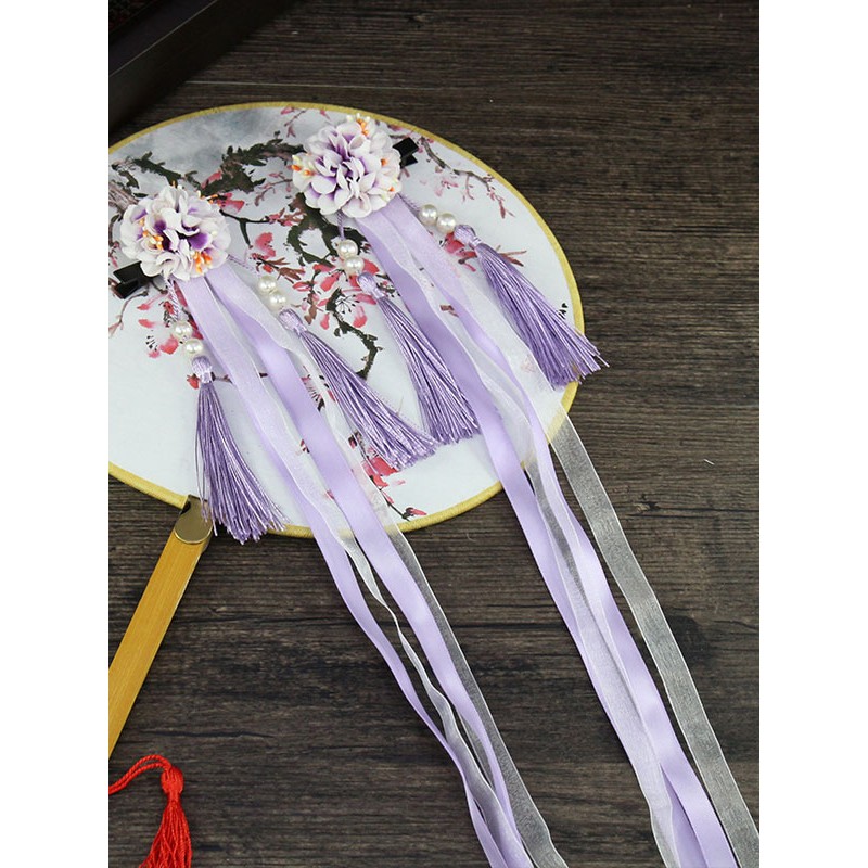 Han Lolita Headdress Chinese Style Fringe Flowers Ribbons Lolita Hair Accessories