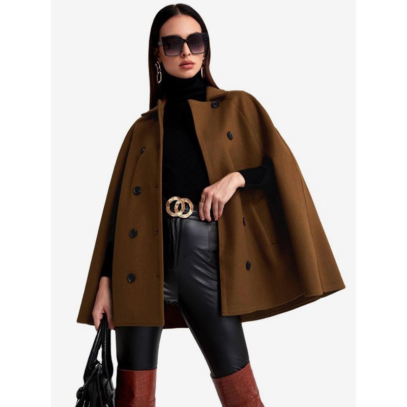 Poncho Double Breasted Woolen Cape Outerwear For Women 2023 Casual Classic  Traditional