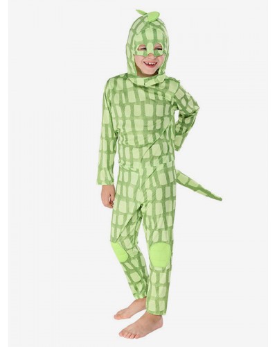 Kids Halloween Costumes Light Green Polyester Lizard Cosplay Jumpsuit Costume Full Set Holiday