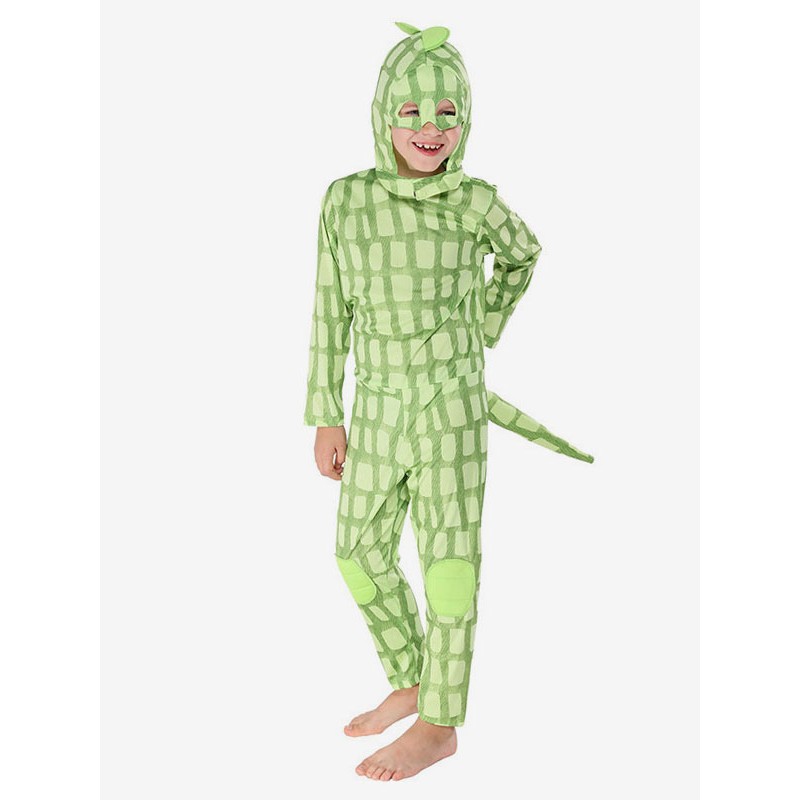 Kids Halloween Costumes Light Green Polyester Lizard Cosplay Jumpsuit Costume Full Set Holiday