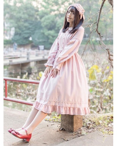 Lolita Dress OP Turndown Collar Ruffles Mid Calf One Piece Lolita Dress Sweet Spring Summer Fall Winter Tea Party