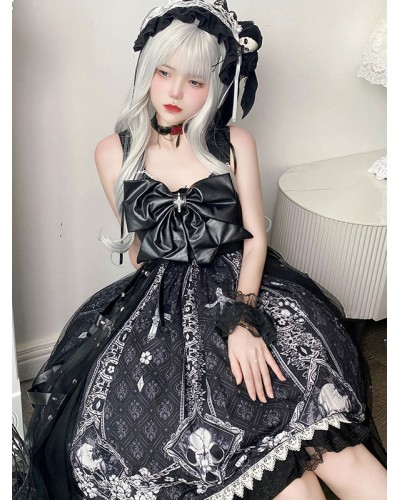 Gothic Lolita Dresses Bows Ruffles Floral Print Black Black