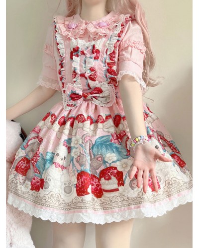 Lolita White Short Sleeves Lace Bows Lolita Top Lolita Shirt Blouses Gothic Daily Casual