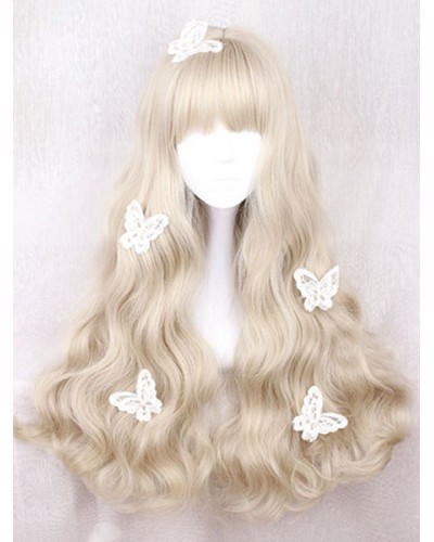 Sweet Lolita Wig Long Curly Blunt Fringe Light Brown Wigs For Lolita Harajuku Fashion