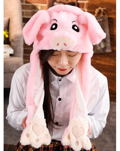 Sweet Lolita Hat Pink Piggy Cartoon Fluffy Lolita Mitten Scarf