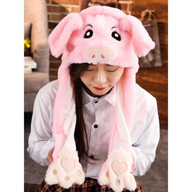 Sweet Lolita Hat Pink Piggy Cartoon Fluffy Lolita Mitten Scarf