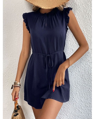 Mini Dresses Dark Navy Ruffles Short Dress Daily Casual Office  Career