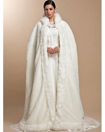 White Faux Fur Coat Hoodie Women Faux Fur Cloak Cape Coat Fall