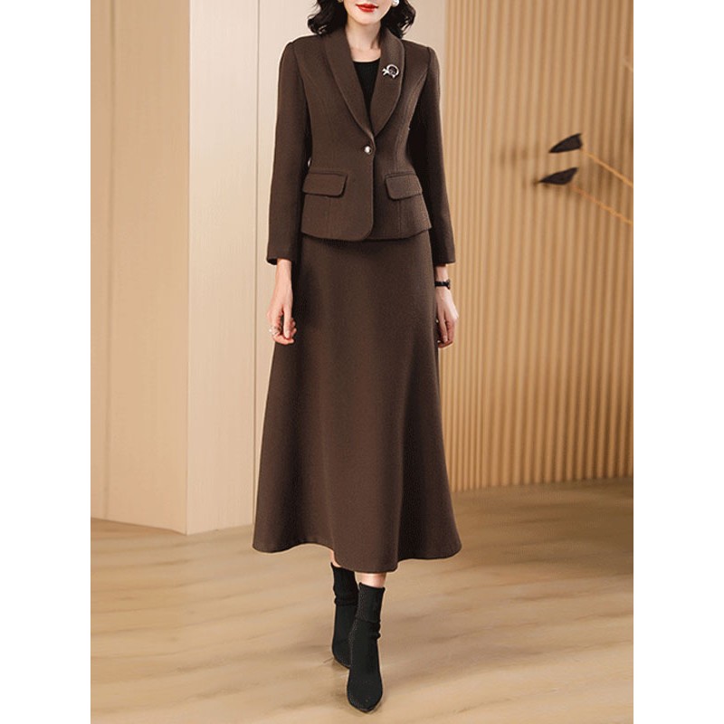 Wool Skirt Set For Women Deep Brown Winter Outerwear 2023 Classic  Traditional Casual Indoor Field Dating