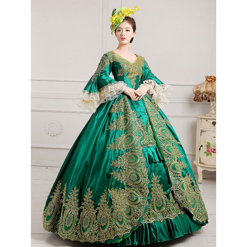 Victorian Dress Costume Women's Green Baroque Masquerade Ball Gowns Victoria Era Clothing Retro Costume Carnival Royal Mardi Gras Halloween