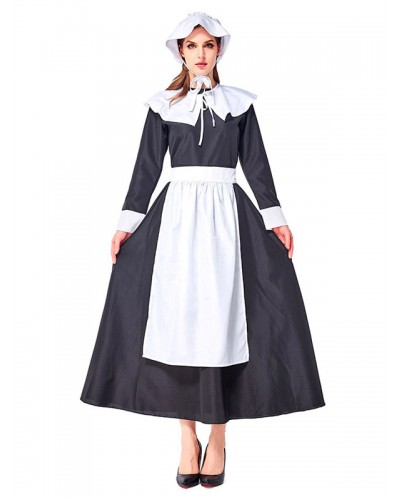 Retro Medieval Scotland Dress Women Black And White Ruffles Vintage Garden Fashion Patchwork Prairie Chic Sukol Dress Maid Mardi Gras Halloween