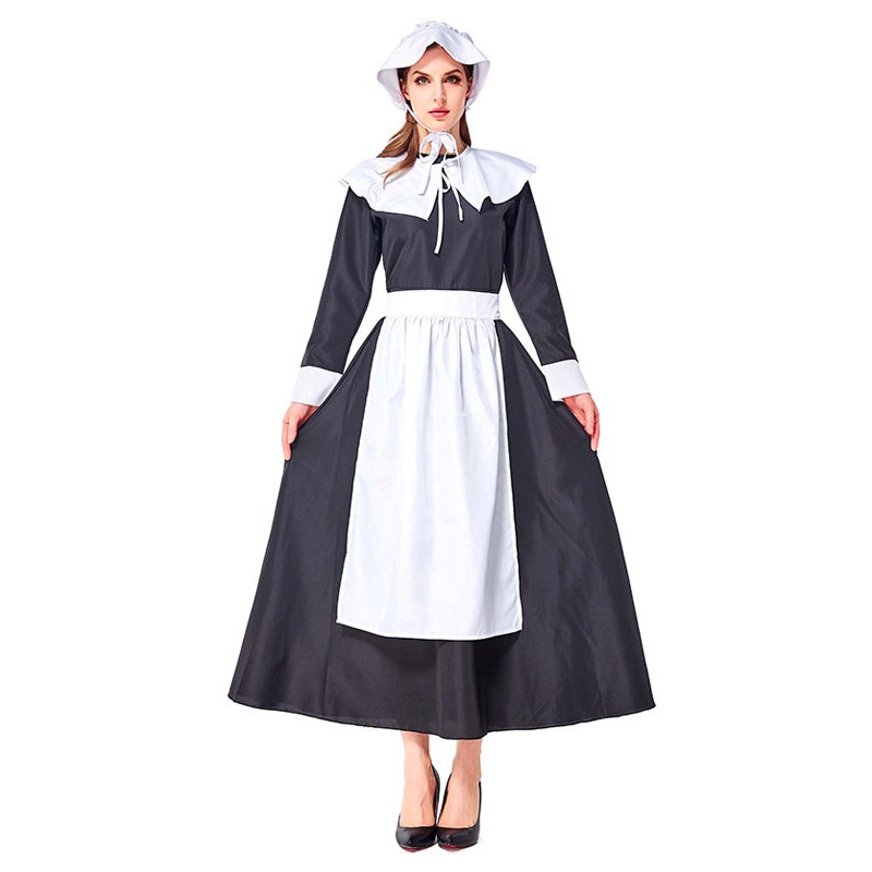 Retro Medieval Scotland Dress Women Black And White Ruffles Vintage Garden Fashion Patchwork Prairie Chic Sukol Dress Maid Mardi Gras Halloween