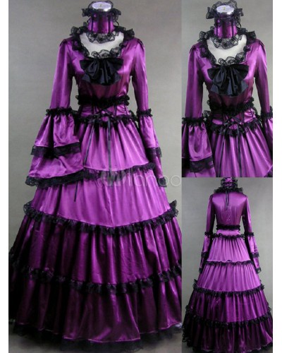 Purple Long Sleeves Poplin Lolita One-Piece Gothic