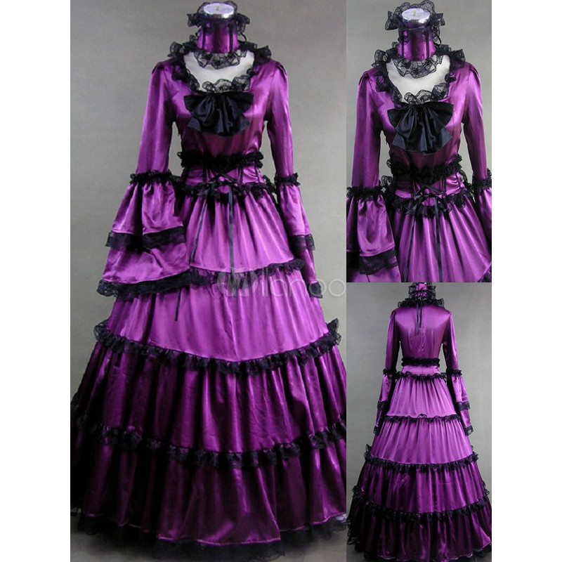 Purple Long Sleeves Poplin Lolita One-Piece Gothic