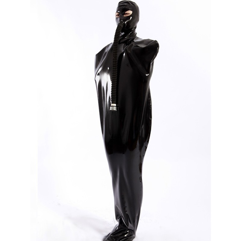 Unisex Halloween Shiny Black Zentai Latex Sleevesless Unique Costume Halloween