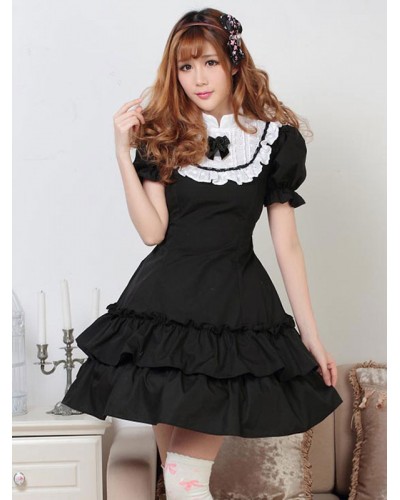 Classic Lolita OP Dress Two-Tone Black Bows Ruffles Lolita One Piece Dresses Daily Casual