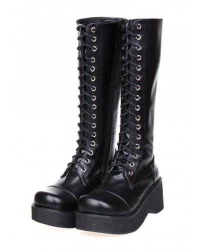 Gothic Black Lolita Boots Platform Shoelace Zip Designed