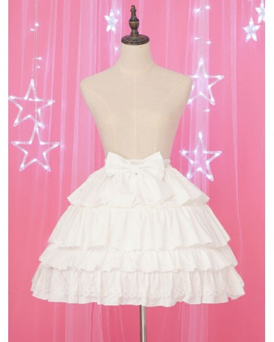 White Lolita Petticoat Lac Ruffle Bow Chiffon Lolita Underskirt Bottoms Daily Casual Tea Party