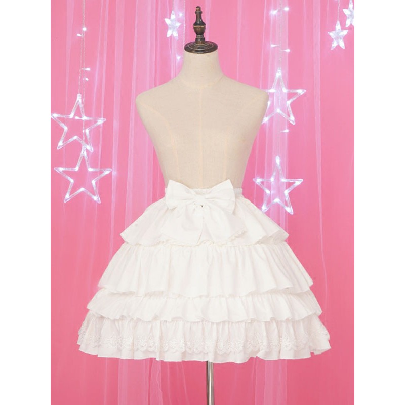 White Lolita Petticoat Lac Ruffle Bow Chiffon Lolita Underskirt Bottoms Daily Casual Tea Party