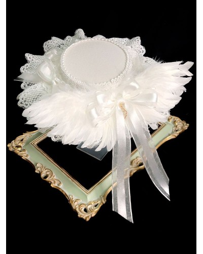 Lolita Wedding Hat White Bows Feathers Lace Lolita Accessories Classic  Traditional Daily Casual