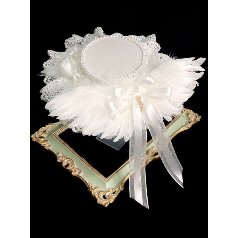 Lolita Wedding Hat White Bows Feathers Lace Lolita Accessories Classic  Traditional Daily Casual