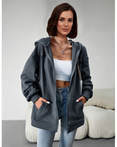 Women Hooded Jackets Oversized Zipper Chic Gray Jacket Chic  Modern Casual Street Wear Daily Casual