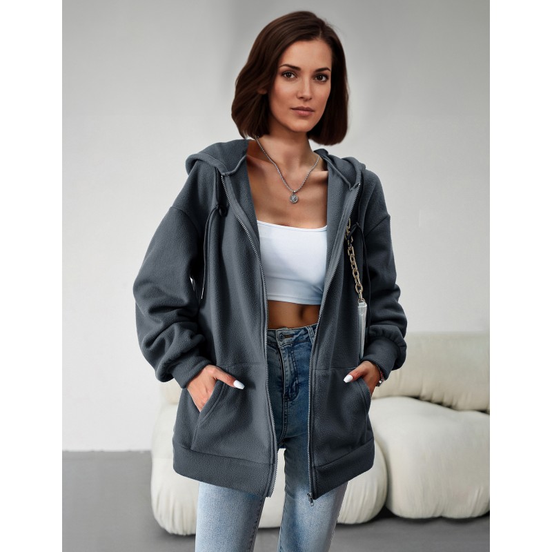 Women Hooded Jackets Oversized Zipper Chic Gray Jacket Chic  Modern Casual Street Wear Daily Casual