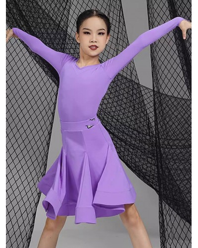 Latin Dance Dresses Lilac Women's Set Lycra Spandex Skirt Top Wear Dancing Holiday Ball