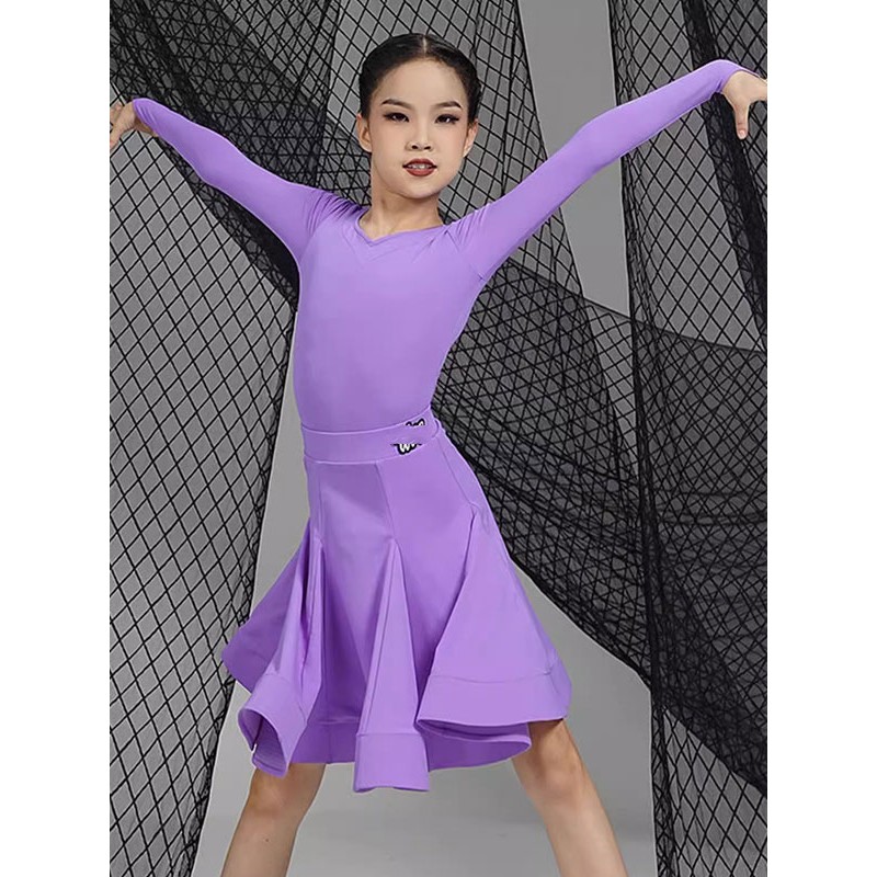 Latin Dance Dresses Lilac Women's Set Lycra Spandex Skirt Top Wear Dancing Holiday Ball