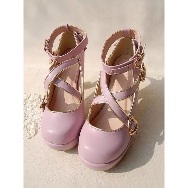 Sweet Lolita Pumps Strappy Criss Cross Buckle Bow High Heel Lolita Shoes