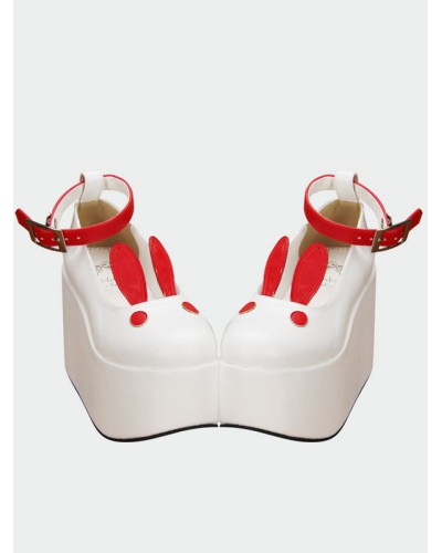 Sweet Lolita Shoes Cute Bunny White Platform Round Toe Ankle Strap Lolita Heeled Shoes Lovely Halloween