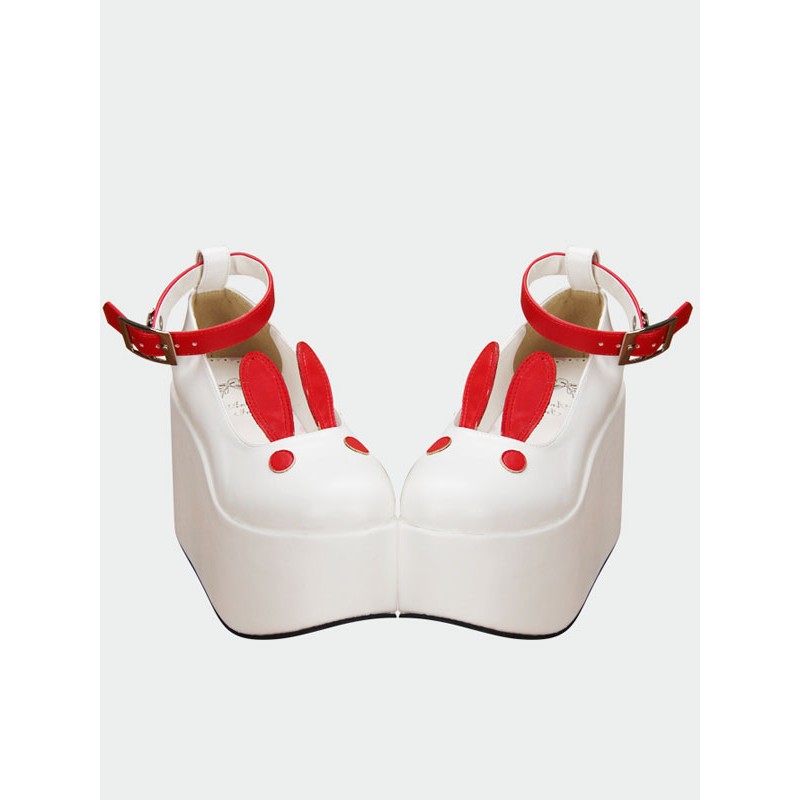 Sweet Lolita Shoes Cute Bunny White Platform Round Toe Ankle Strap Lolita Heeled Shoes Lovely Halloween