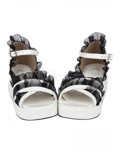 Fantastic Ruffles Leather White Lolita Sandals