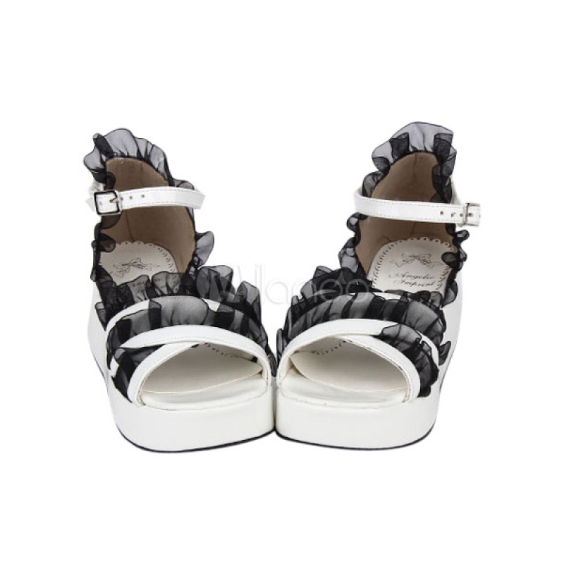 Fantastic Ruffles Leather White Lolita Sandals