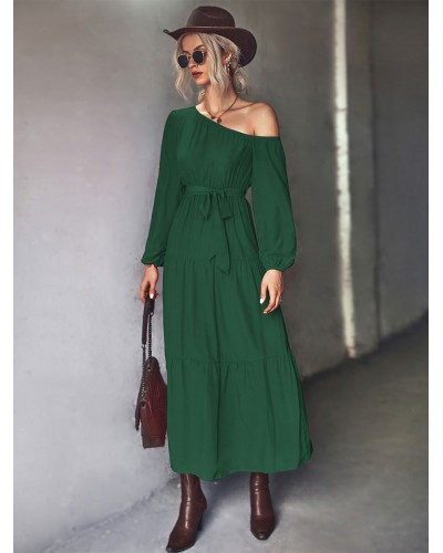 Early Dresses Long Sleeves Asymmetrical Neck Long Dress Maxi Spring Fall Winter