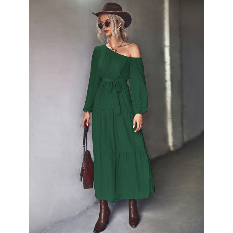 Early Dresses Long Sleeves Asymmetrical Neck Long Dress Maxi Spring Fall Winter