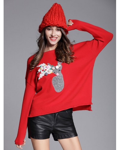 2023 Pullover Sweater Red Knit Tops For Women Christmas